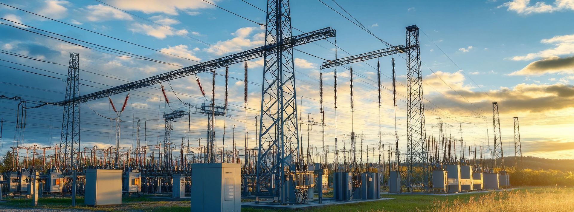 Elektrische Umspannanlage mit Transformatoren und Hochspannungsgeräten