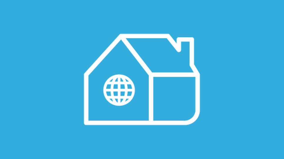 Piktogramm eines Hauses mit Internet-Symbol