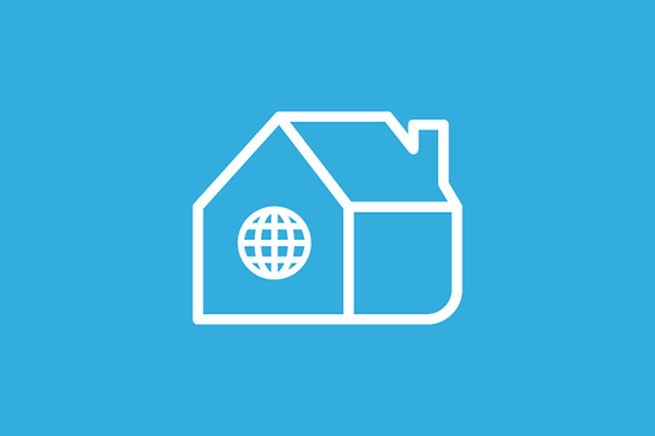 Piktogramm eines Hauses mit Internet-Symbol